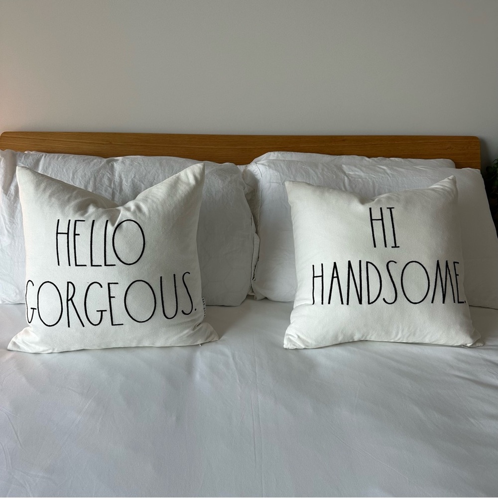Rae Dunn White Pillow Set - Hello Gorgeous & Hi Handsome